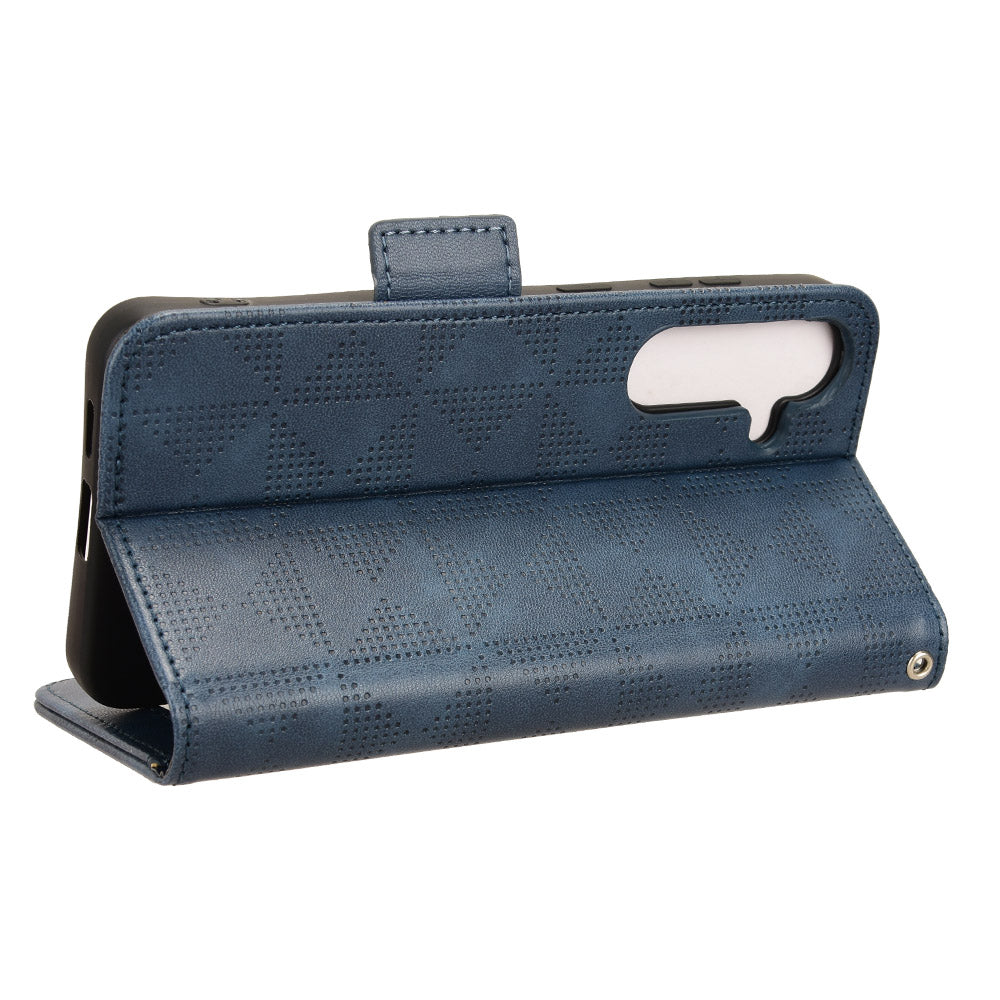 For Samsung Galaxy S24+ Cell Phone Case Imprinted Triangle Anti-drop Wallet PU Leather Cover - Blue For Samsung Galaxy S24+ Cell Phone Case Imprinted Triangle Anti-drop Wallet PU Leather Cover - Blue